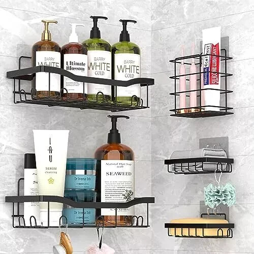 NEW- SRJZMLY 5 Pack Shower Caddy Shelf Organizer Rack Rustproof Stainless Black