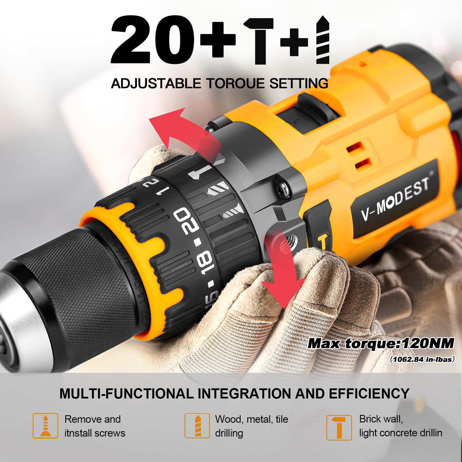 Compatible DEWALT 20V Power Tool Combo Impact Wrench/Angle Grinder/Hammer Drill