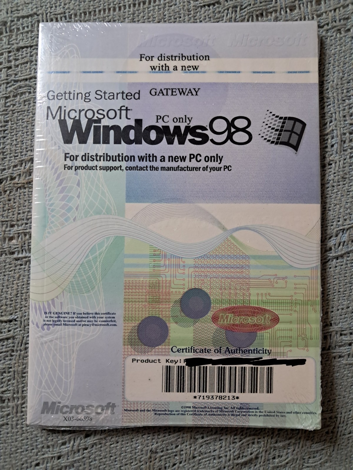 Windows 98 New For Gateway PC With Product Key New Unused.  First Edition!