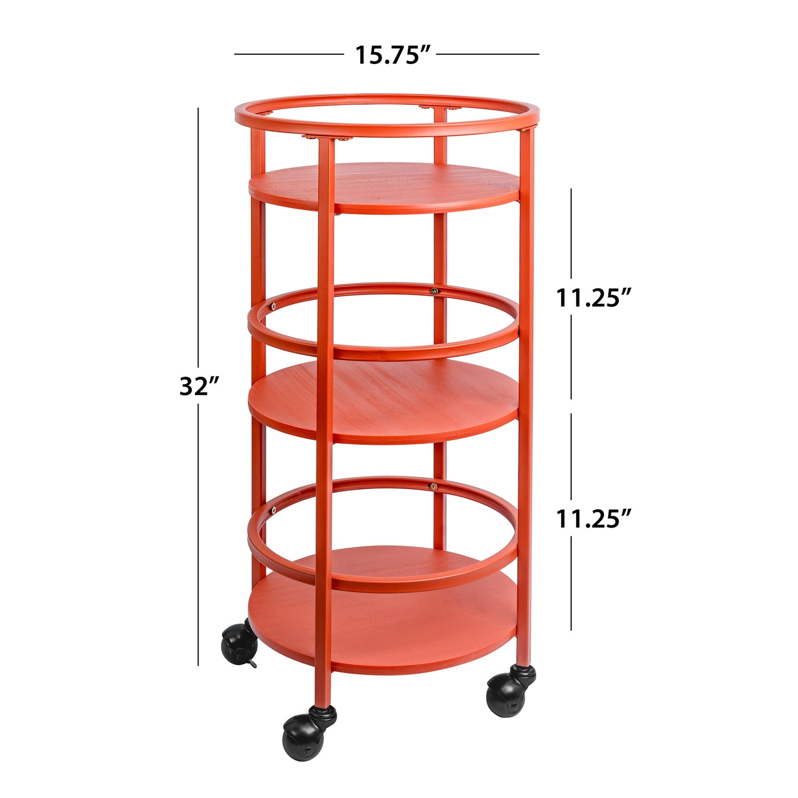 32" 3-Tier Rolling Round Kitchen Storage Bar Cart, Red