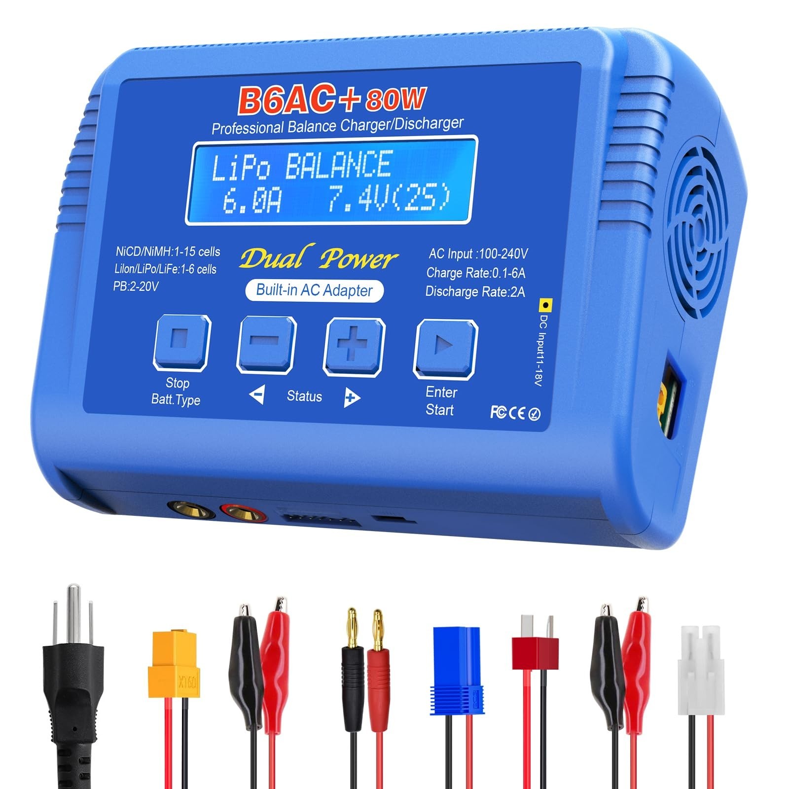B6AC Balance Battery Charger,B6 AC 80W Lipo Battery Balance Charger 6A Discha...