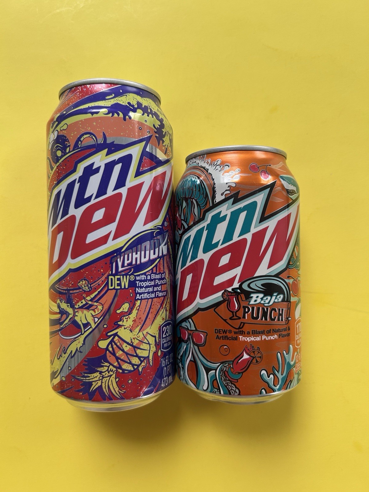 Mountain Dew TYPHOON 16oz & BAJA PUNCH 12oz Full Unopened Cans