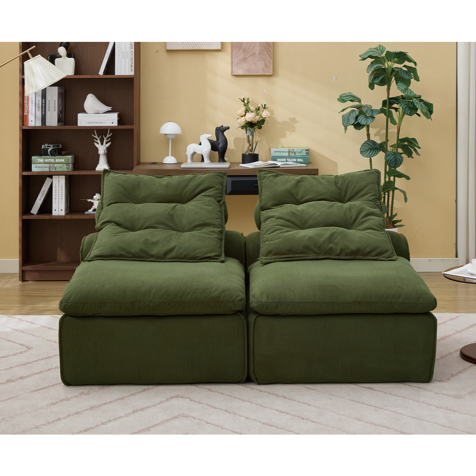 Modern Modular Sofa Fabric Pillow-Back Lounge Sofa Chair 2 Seats Sofa Bed Green