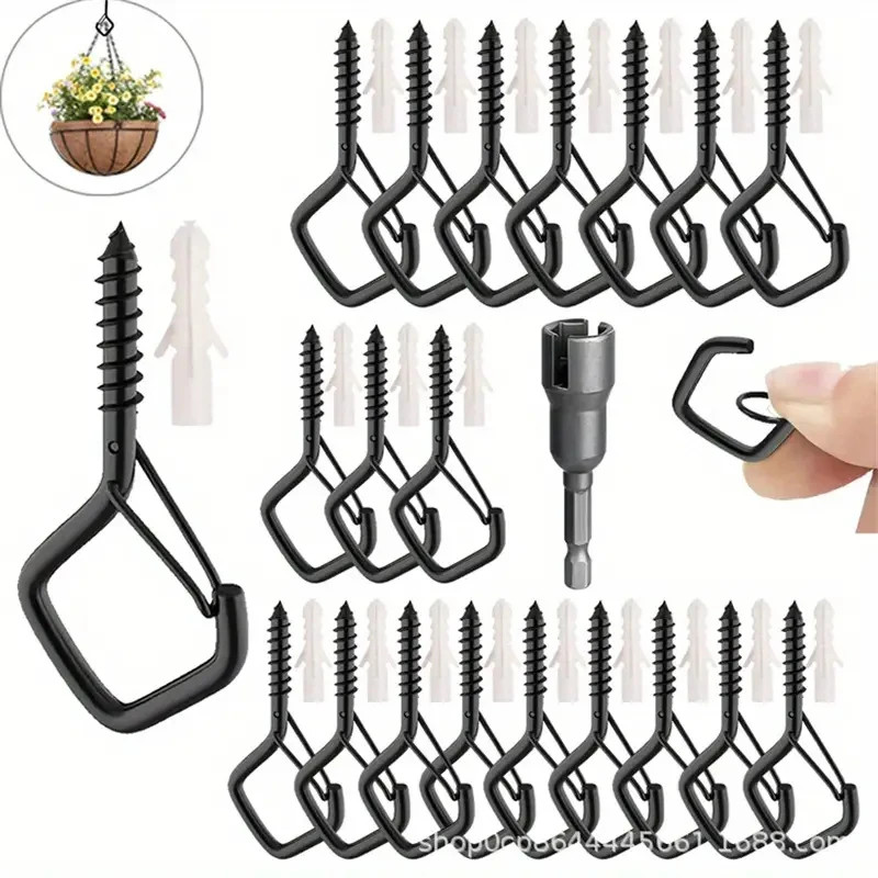 10 Pcs Square Snap Safety Hooks Anti-Drop Screw Hooks for Hanging Outdoor String