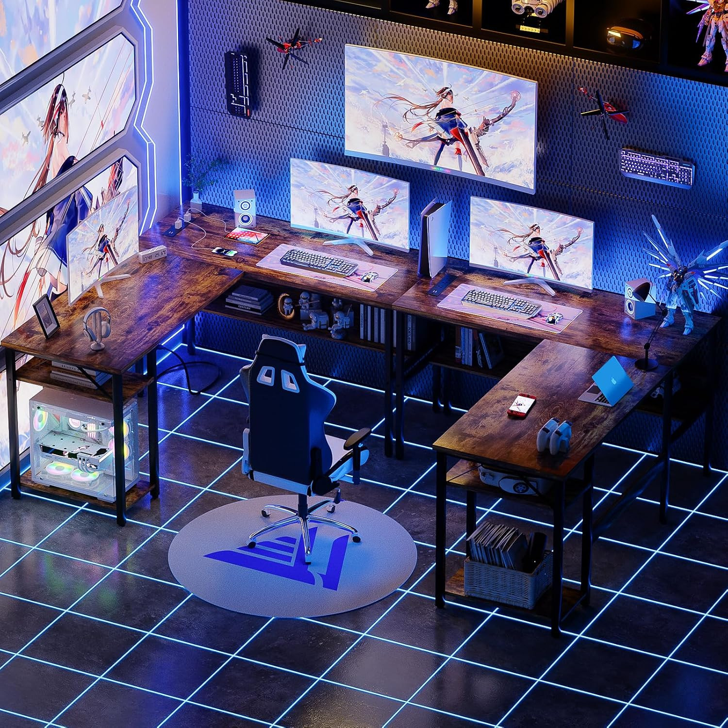 L Shaped Computer Desk with Magic Power Outlets and USB Charging Port, Sturdy Re