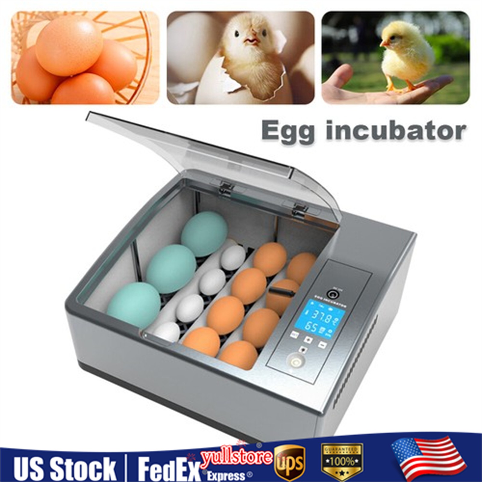 16 Chicken Egg Incubator Fit Hatching Eggs with Automatic Turner Temp Control US