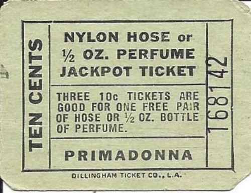 Club Primadonna - Reno, NV - Vintage Nylon Hose or Perfume Jackpot Ticket/No-S/N