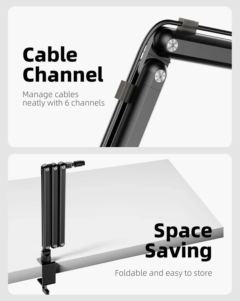 Rotatable Mic Arm with Clamp Boom Arm for Light Mics 3/8'' 5/8'' Thread.