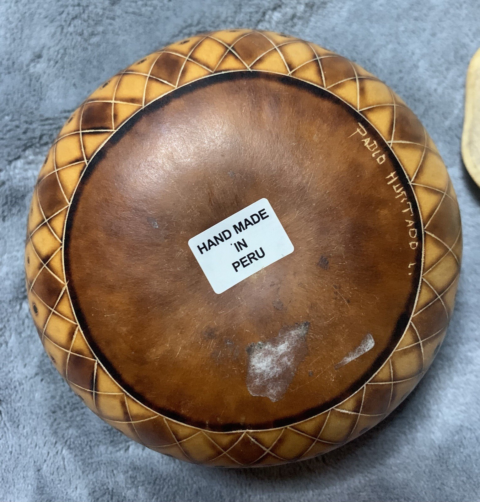Peruvian Folk Art Hand Carved Gourd Trinket Box Peru Handmade