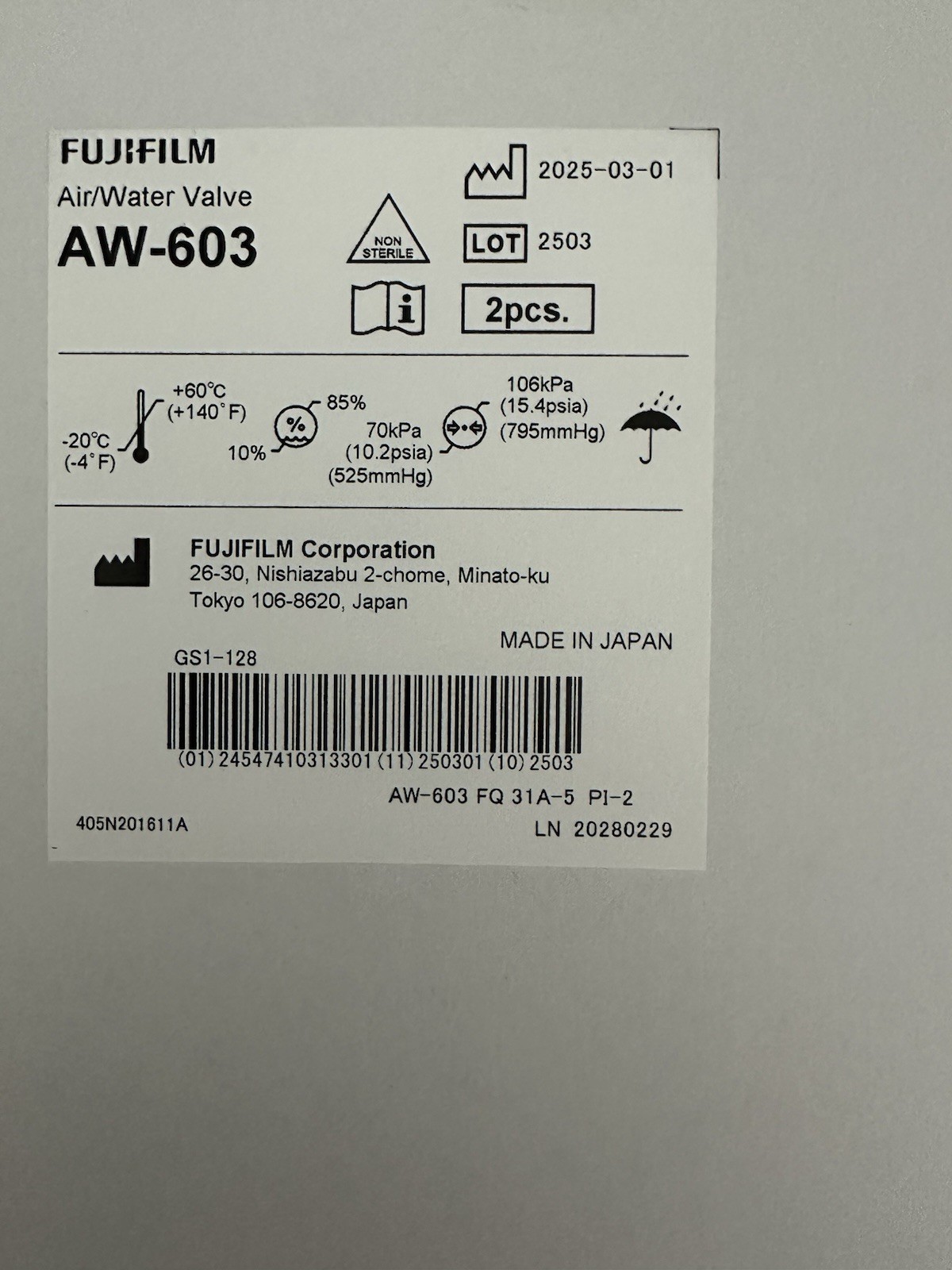 Fujifilm AW-603 air/water Valve