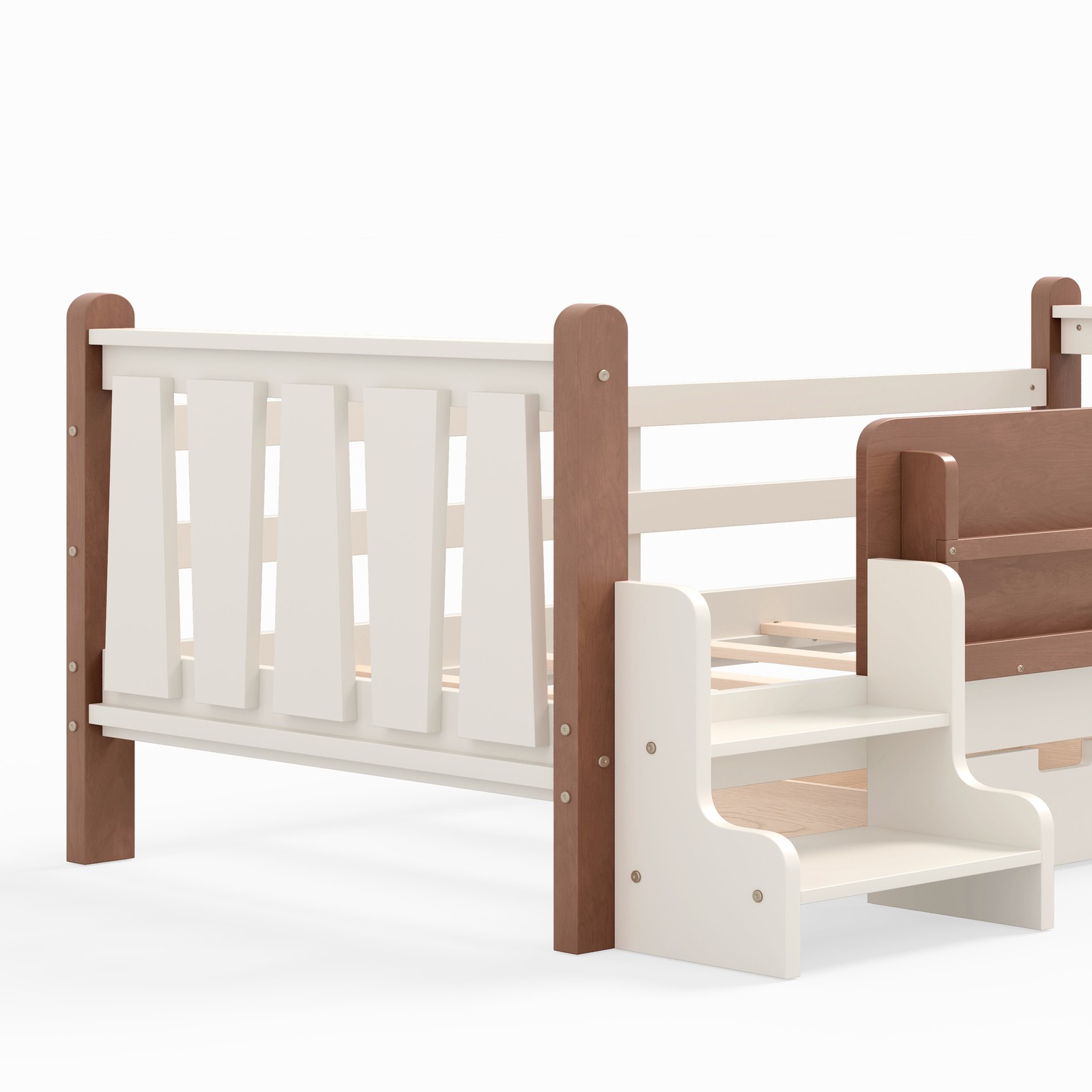 FUNIDEE Twin Size Floor Bed Plarform Bed Frame with Drawers and Bookcases Beige