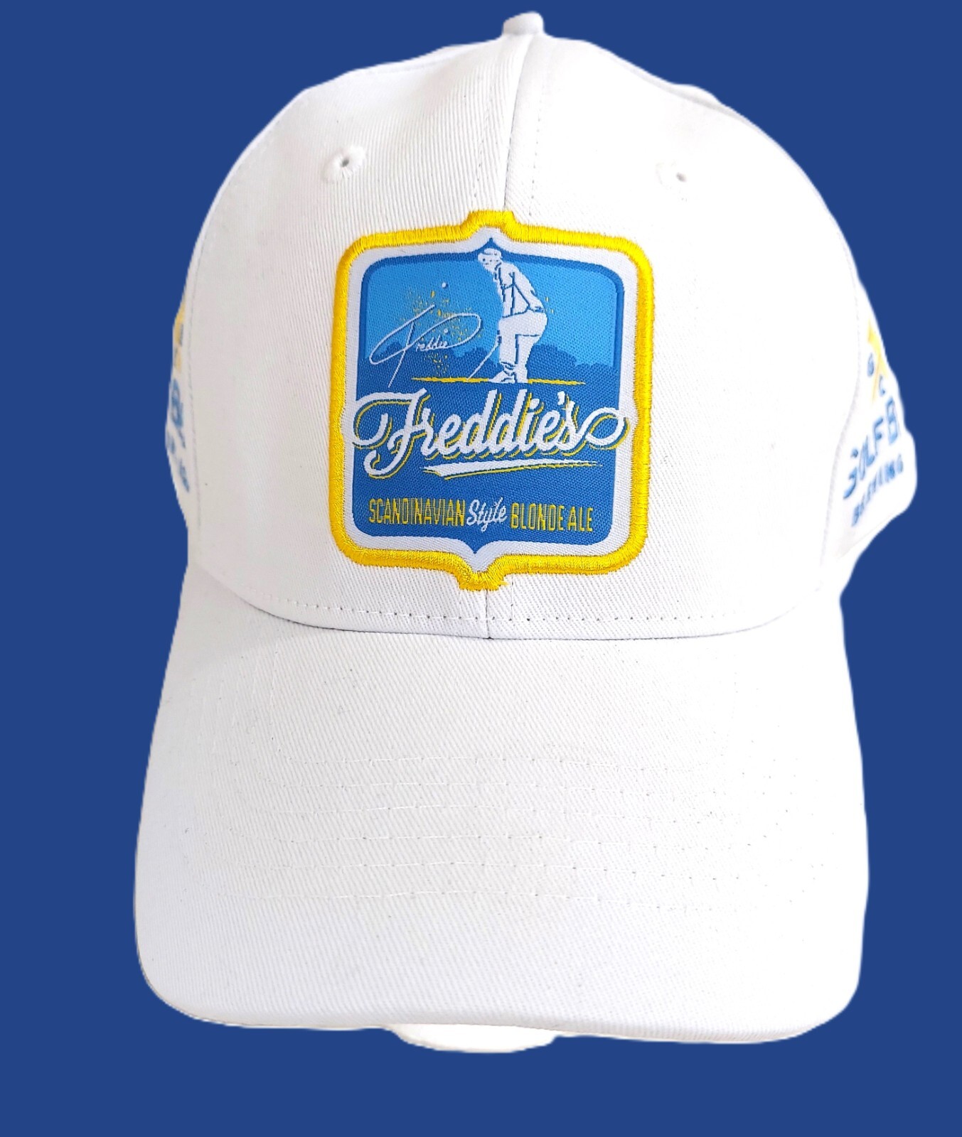 New FREDDIE'S Golf Beer Brewing Cap, White golf hat/ cap, excellent condition