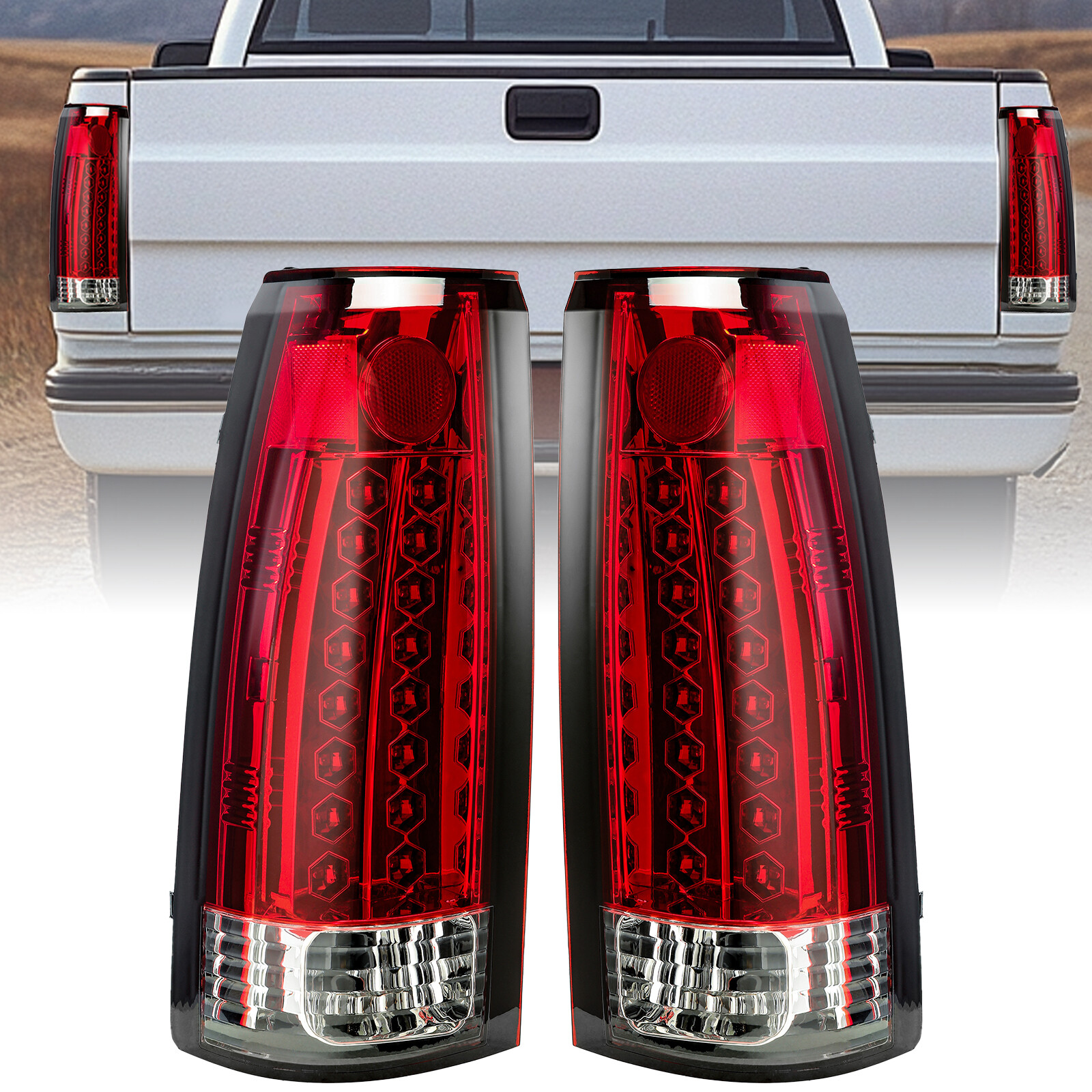 Red Pair Tail Lights lamp LED For 1988-1998 Chevy Chevrolet K1500 GMC C1500