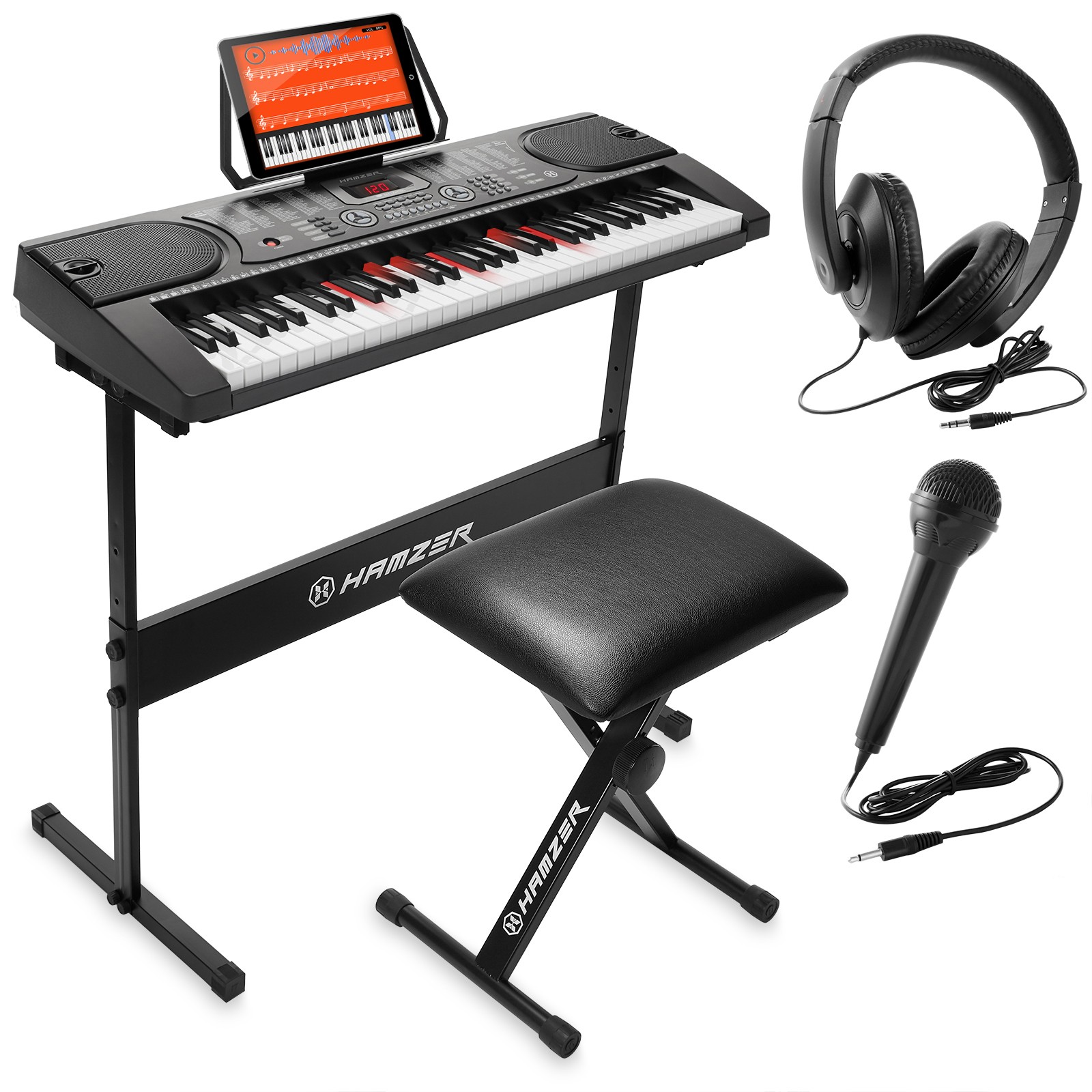 61 Key Electronic Keyboard Piano w/ Lighted Keys, Stand & Bench, Beginners Set