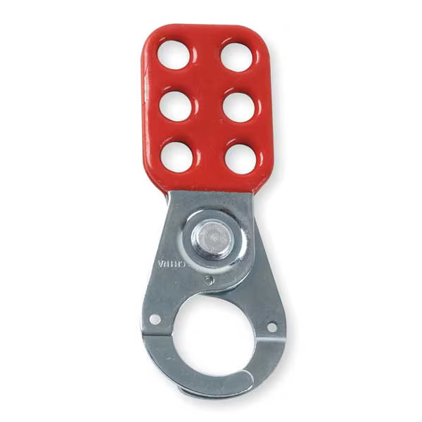 Lockout Hasp, Red, Steel, 6 Max. No. of Padlocks, 3/8 in Max. Shackle Dia., 1