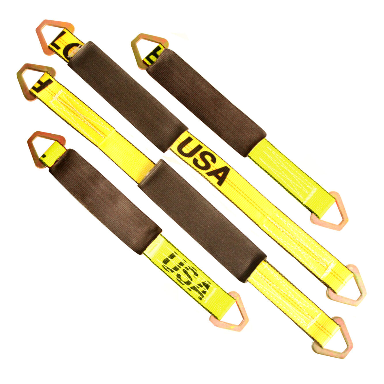 Axle Strap Tie Down 21" & 31" Yellow w/ D Rings 3,335 lb WLL (4 Pack)