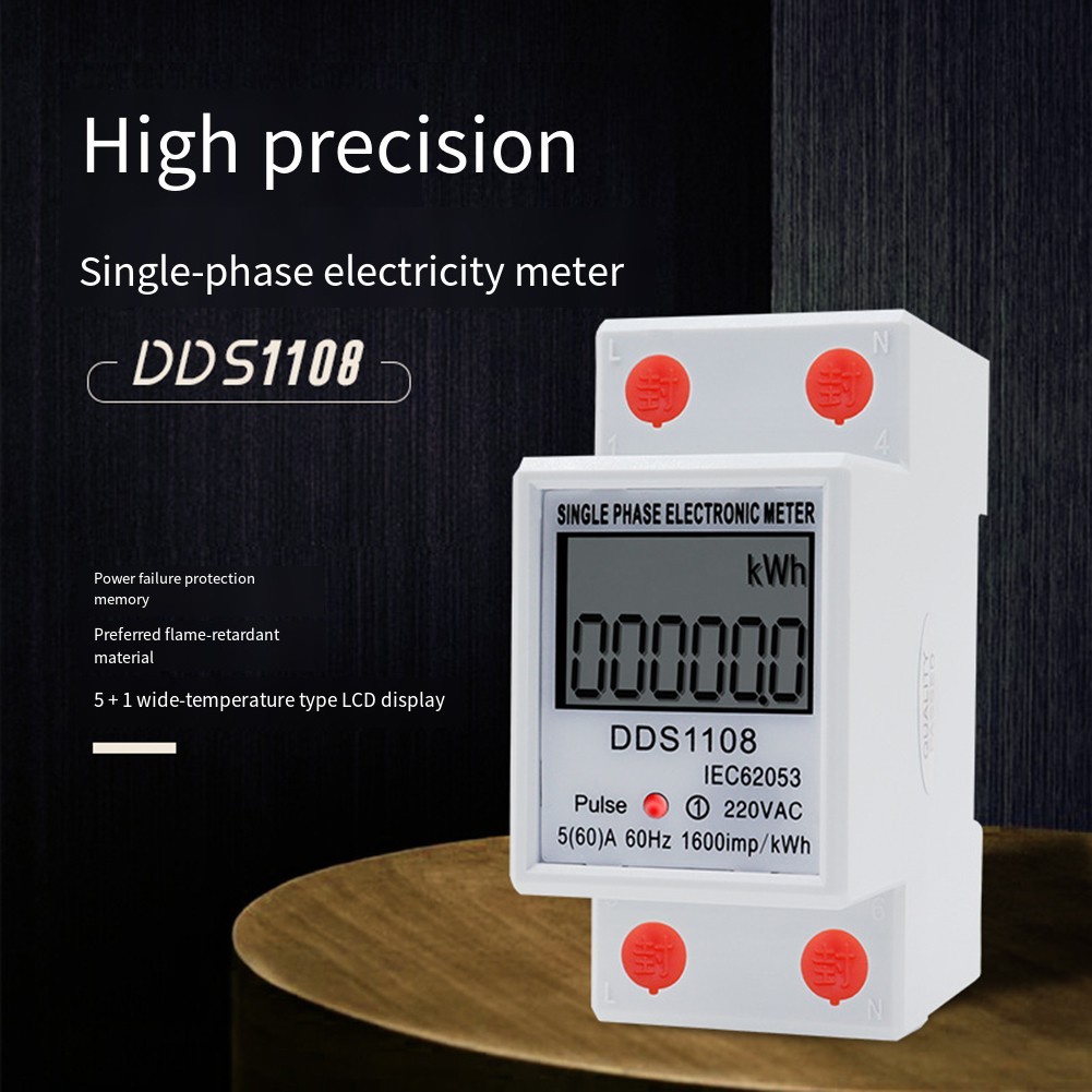 Energy Meter DDS1108 1-Phase 220V LCD Display for For Din Rail Mounting