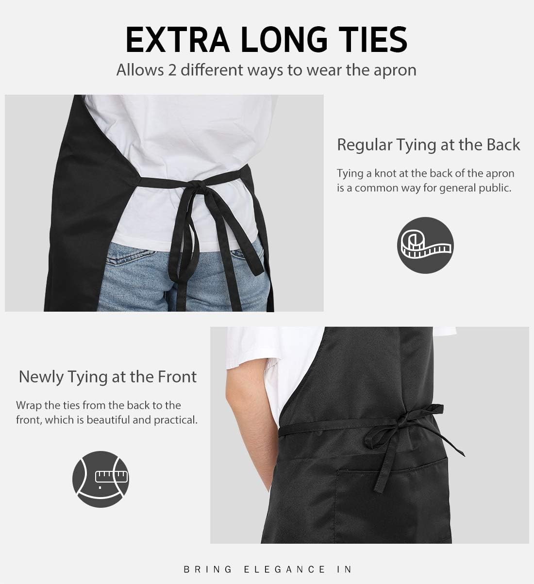 Syntus 2 Pack Adjustable Bib Apron Waterdrop Resistant with 2 Basic Black