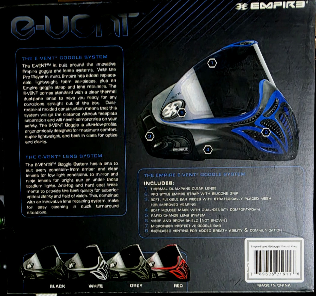 Empire e-Vent Paintball Goggle with a Dual Thermal Lens, Gray