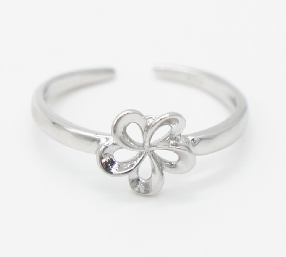 Solid 925 Sterling Silver Adjustable Toe Ring Jewelry - Hawaiian Cut Out Flower
