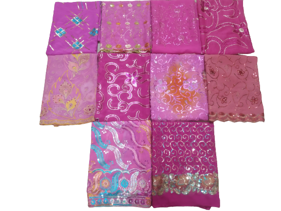 Antique Lot of 10 Indian Wedding Dupatta Golden Sequins Scarf Beaded Georgette L
