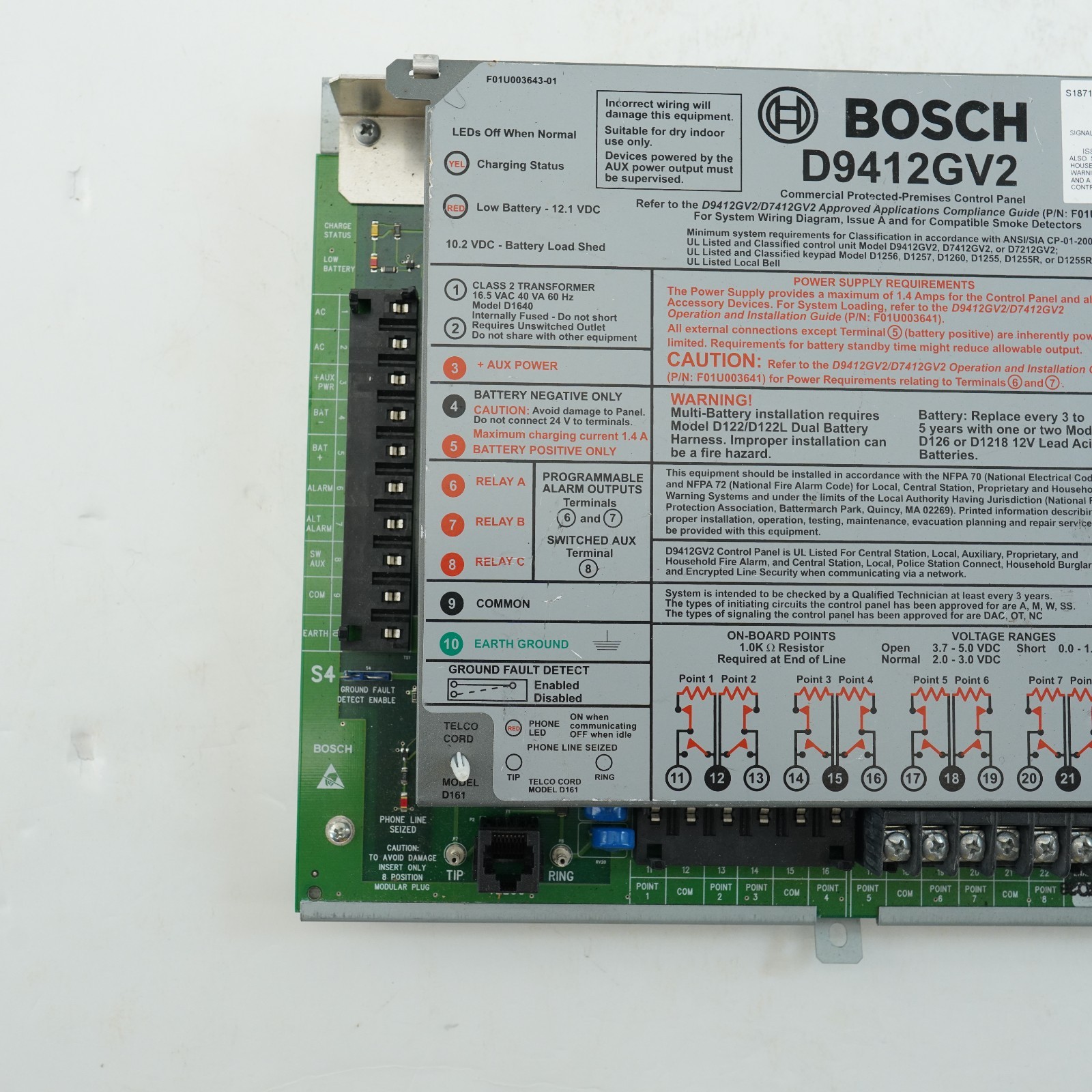 Bosch D9412GV2 Commercial Protected Premises Control Panel UNTESTED AS FOUND