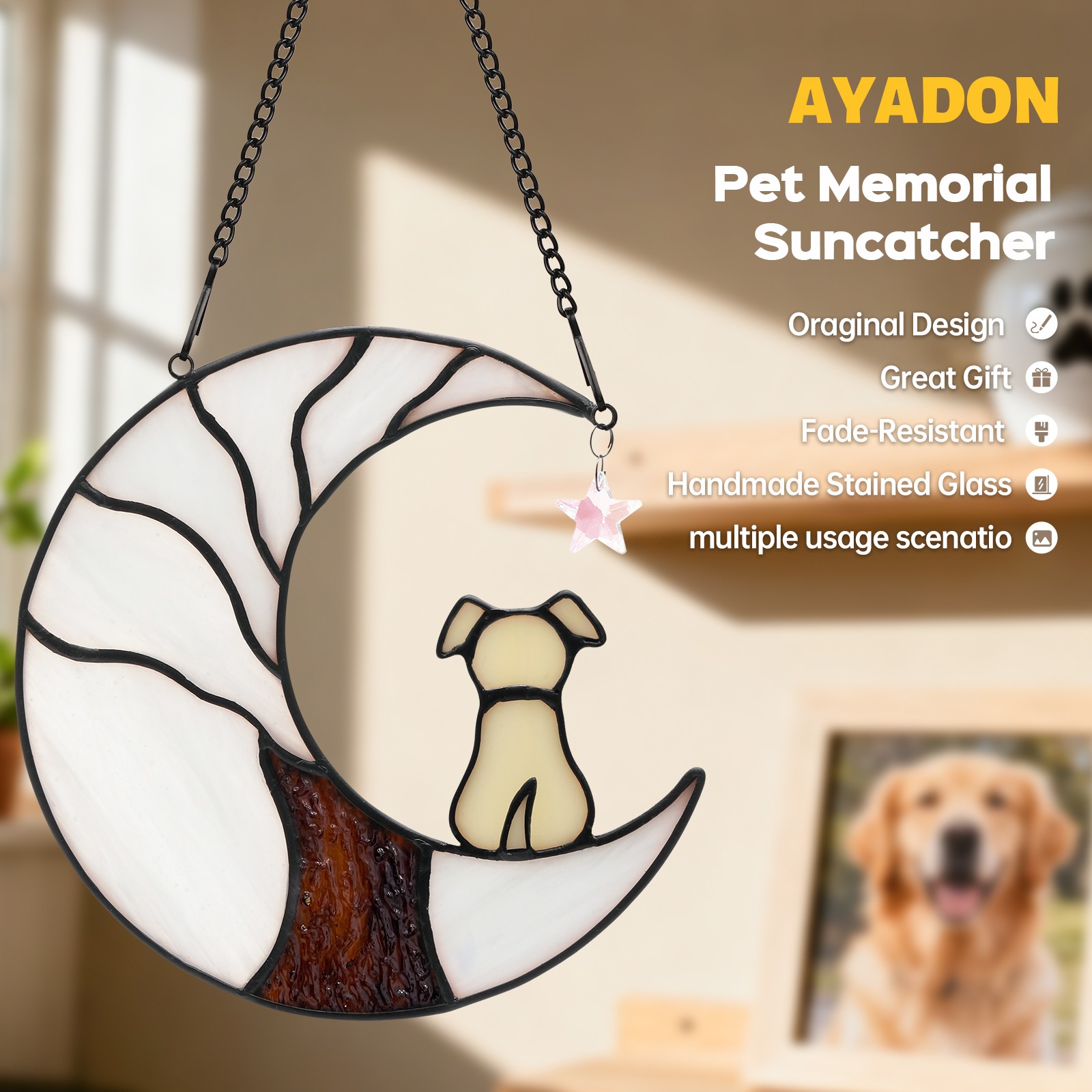Outdoor Moon Puppy Dog Light Catcher Hanging Pendant Decoration Christmas Gift