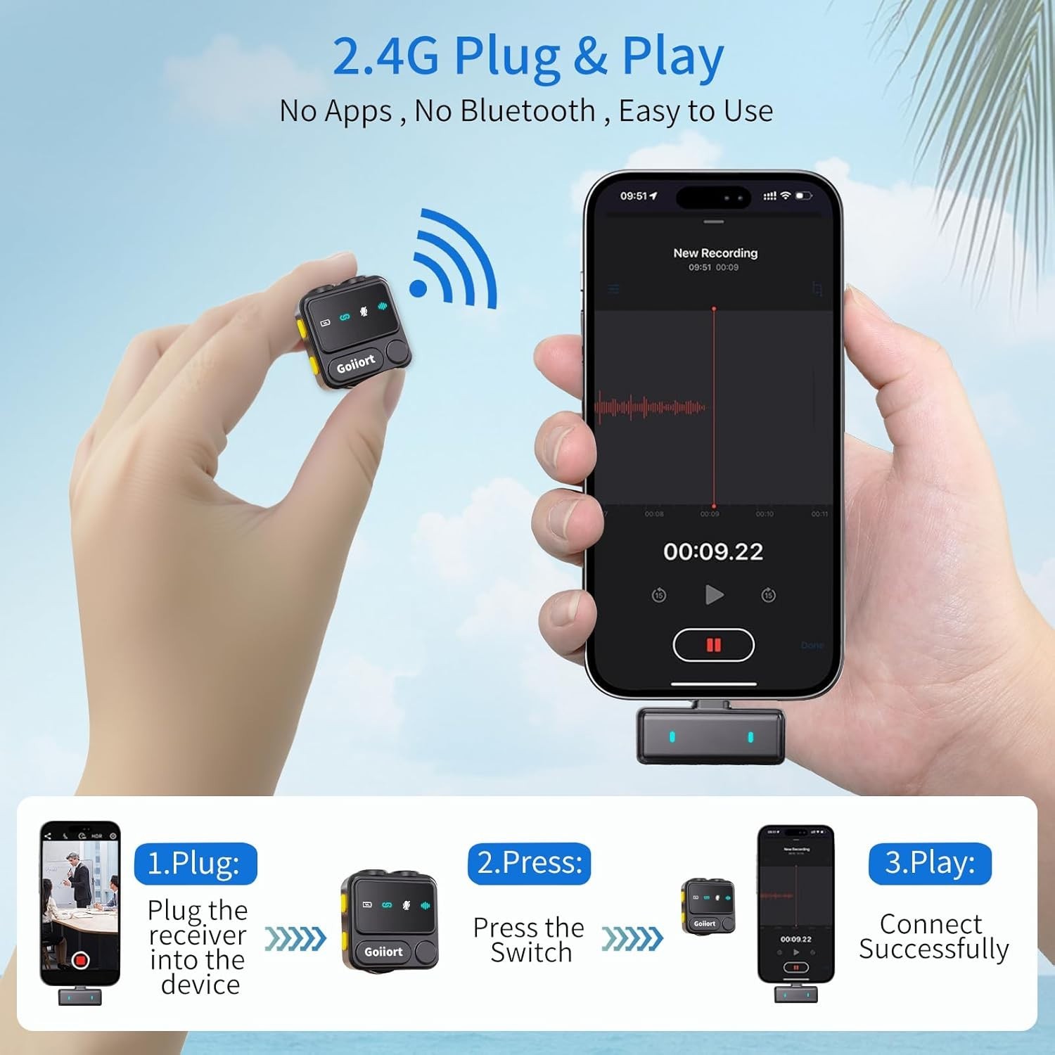 Plug-and-Play Wireless Lavalier Mic for iPhone and Android - Clear Audio Anytime
