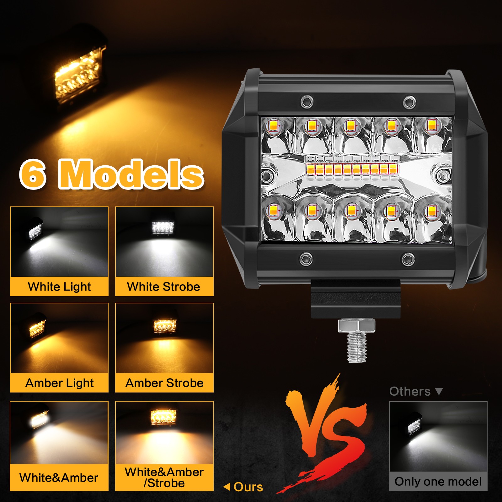 Trailer Tow Hitch Mounting Bracket + 4" inch LED Work Light Backup Reverse Truck