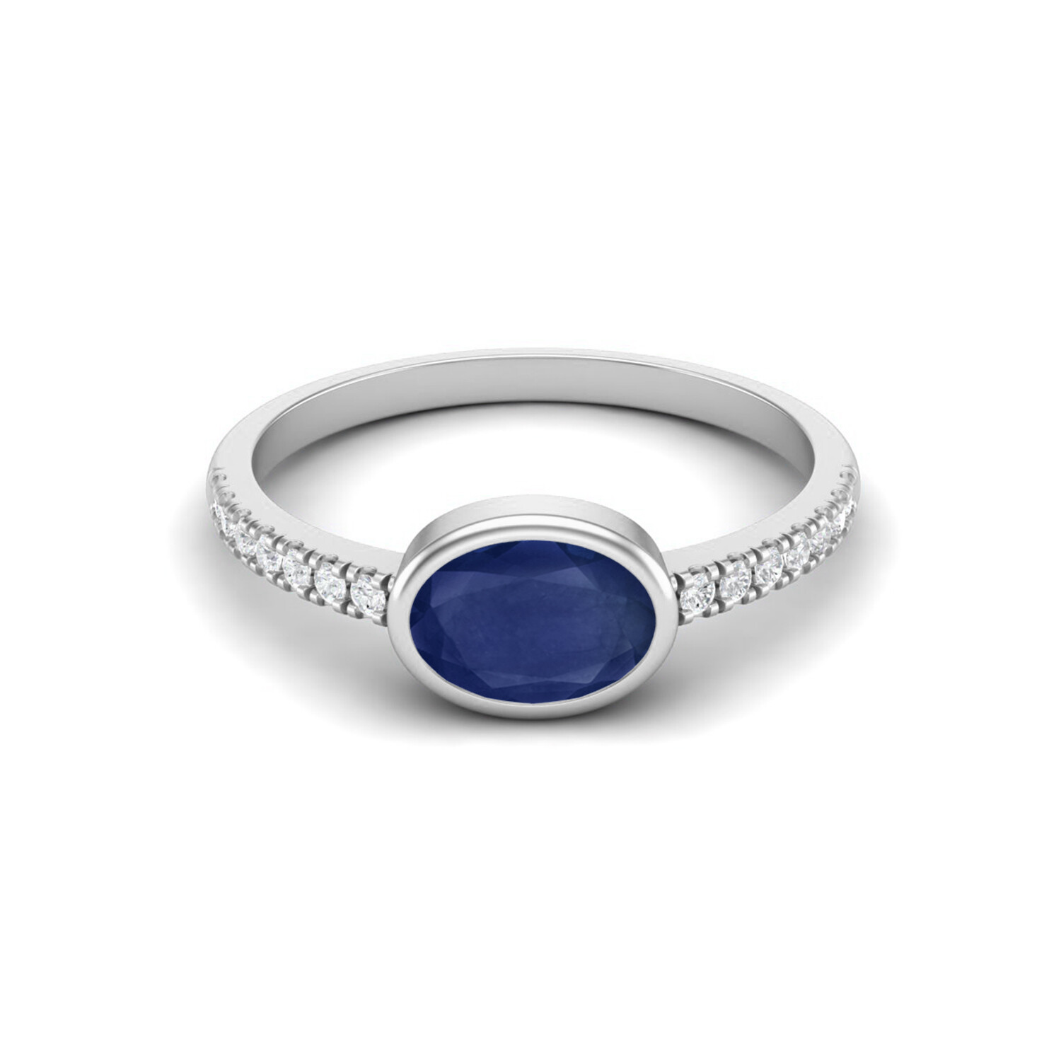 1.0Ct Oval Cut Natural Blue Sapphire 925 Sterling Silver Women Ring