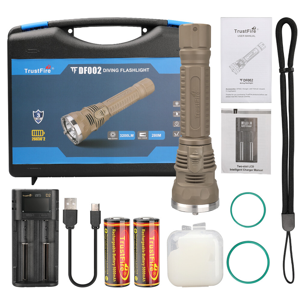 Trustfire Stepless Dimming 3200LM Rechargeable Diving Light Scuba Flashlight R