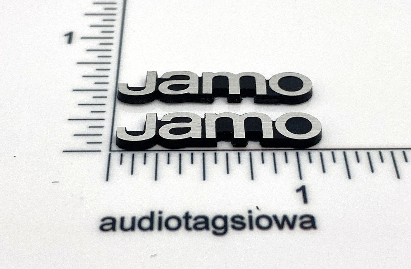 Jamo Speaker Badge Logo Pair Silver Incised Plastic