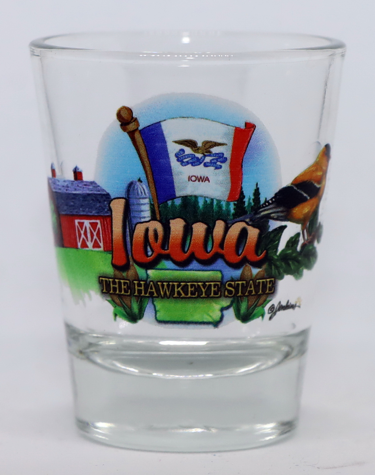 IOWA HAWKEYE STATE ELEMENTS SHOT GLASS SHOTGLASS