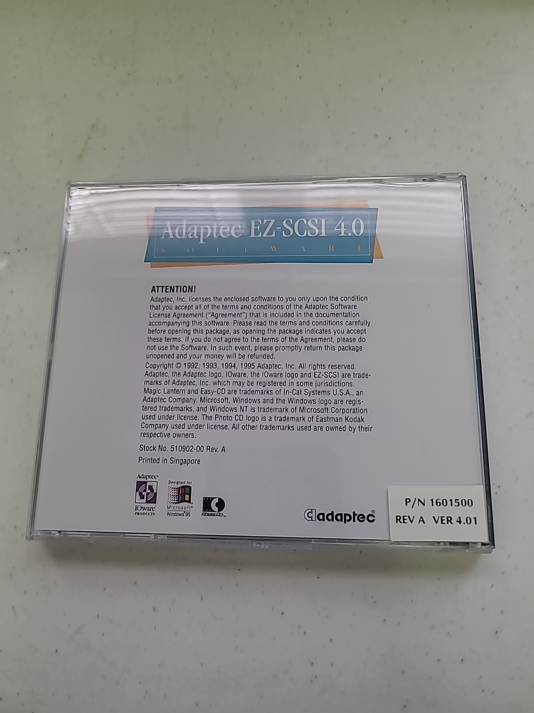 Adaptec EZ-SCSI 4.0 Software Windows CD-ROM & Quick Reference 1995