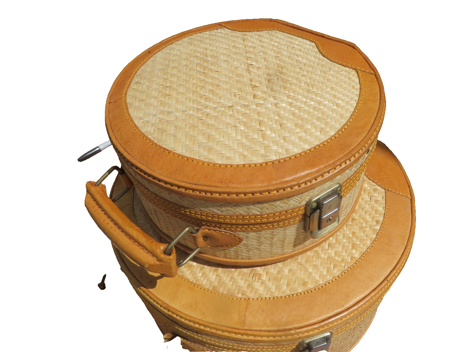 Pair-' Suitcase Baskets' w/Handles,Round- 'Hold Everything'