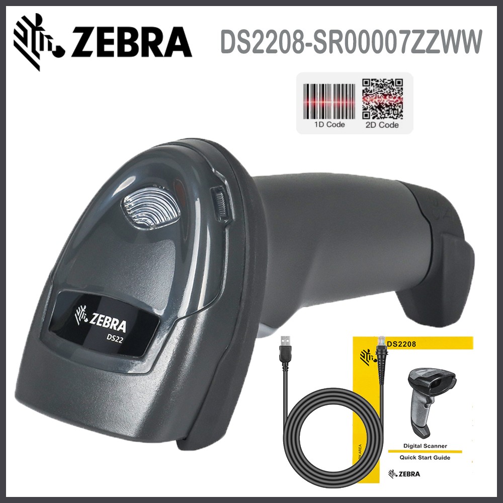 Zebra Scanner DS2208-SR00007ZZWW 2D QR Code Barcode Scanner Reader w/ USB Cable