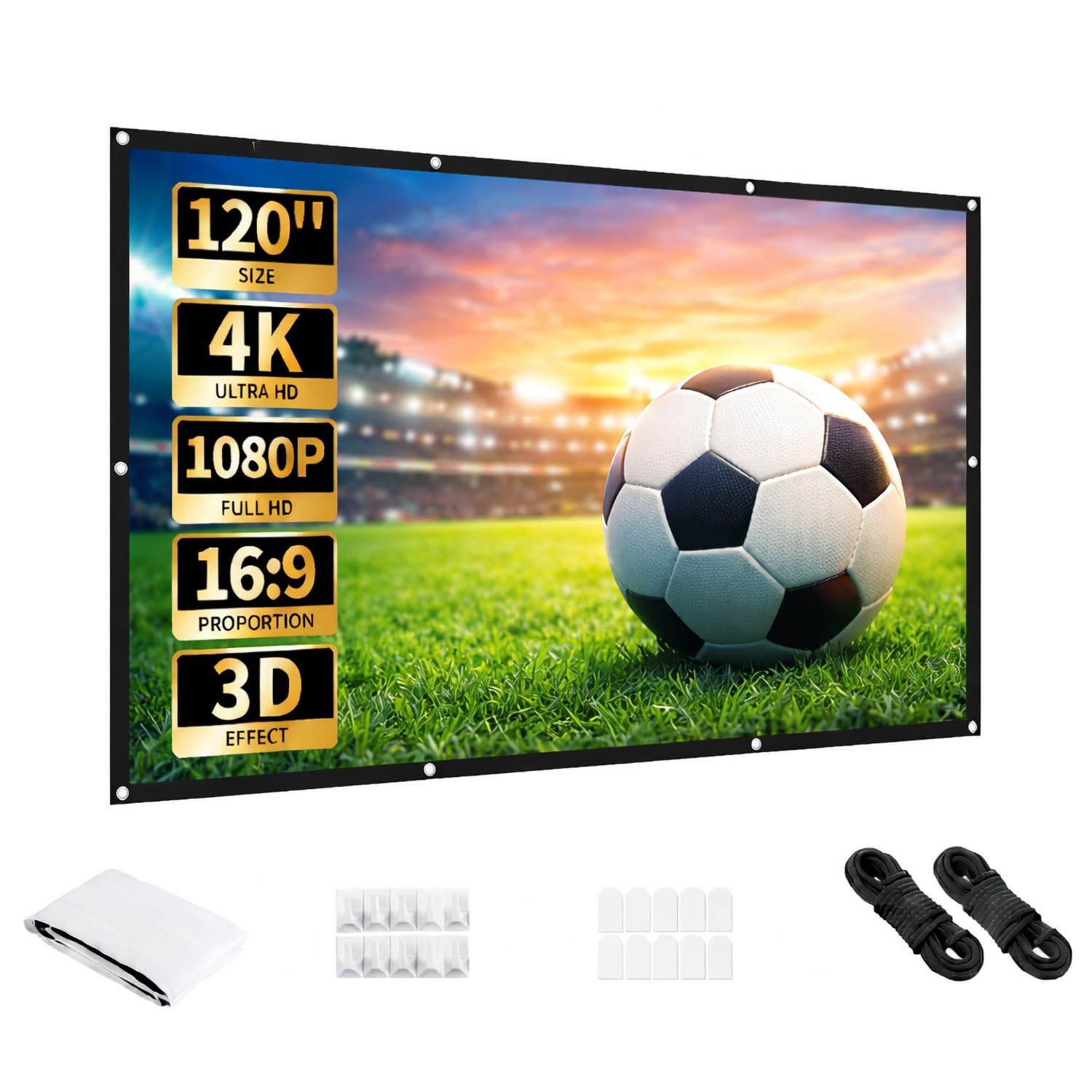 Aurzen 120-Inch Projector Screen, 16:9 4K HD, Foldable Anti-Crease, Portable ...