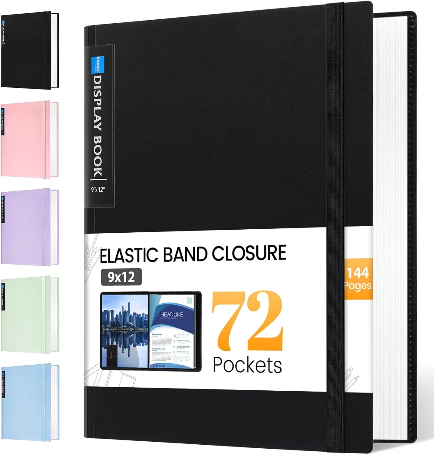 Art Portfolio 9"x12", 72 Pockets Large Portfolio Folder Display 144 Pages, Heavy