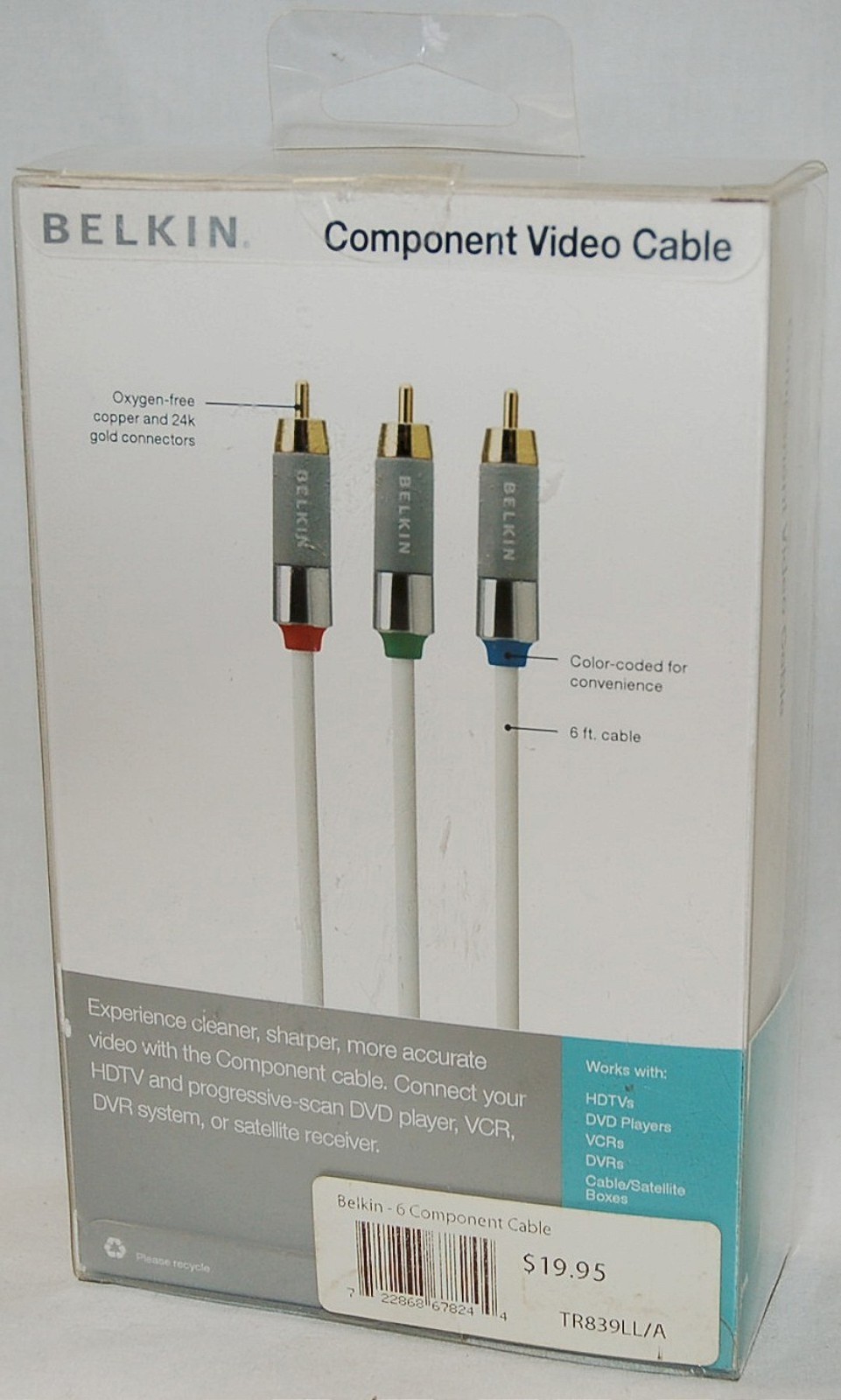 NEW Belkin AV21003-06 PureAV Component Video Cable 6' Length RGB HD TV DVD NEW