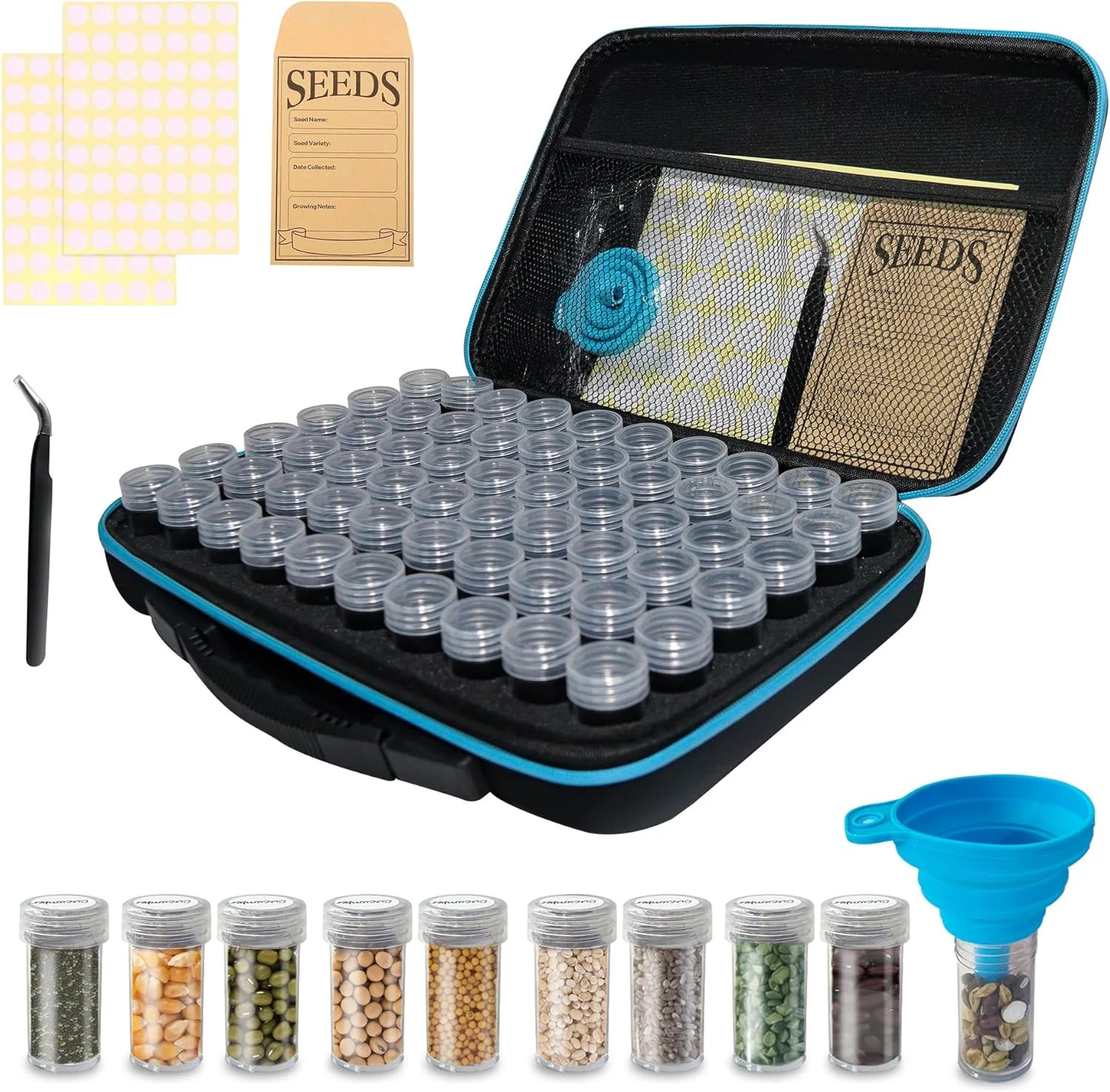 60 Slots Seed Storage Organizer Box with 10 Seed Envelopes, Large Capacity Seed