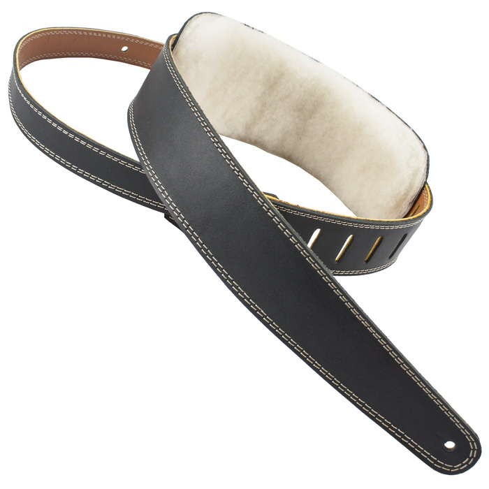 Henry Heller Wool-Lined Padded Leather Series Guitar Strap, Black