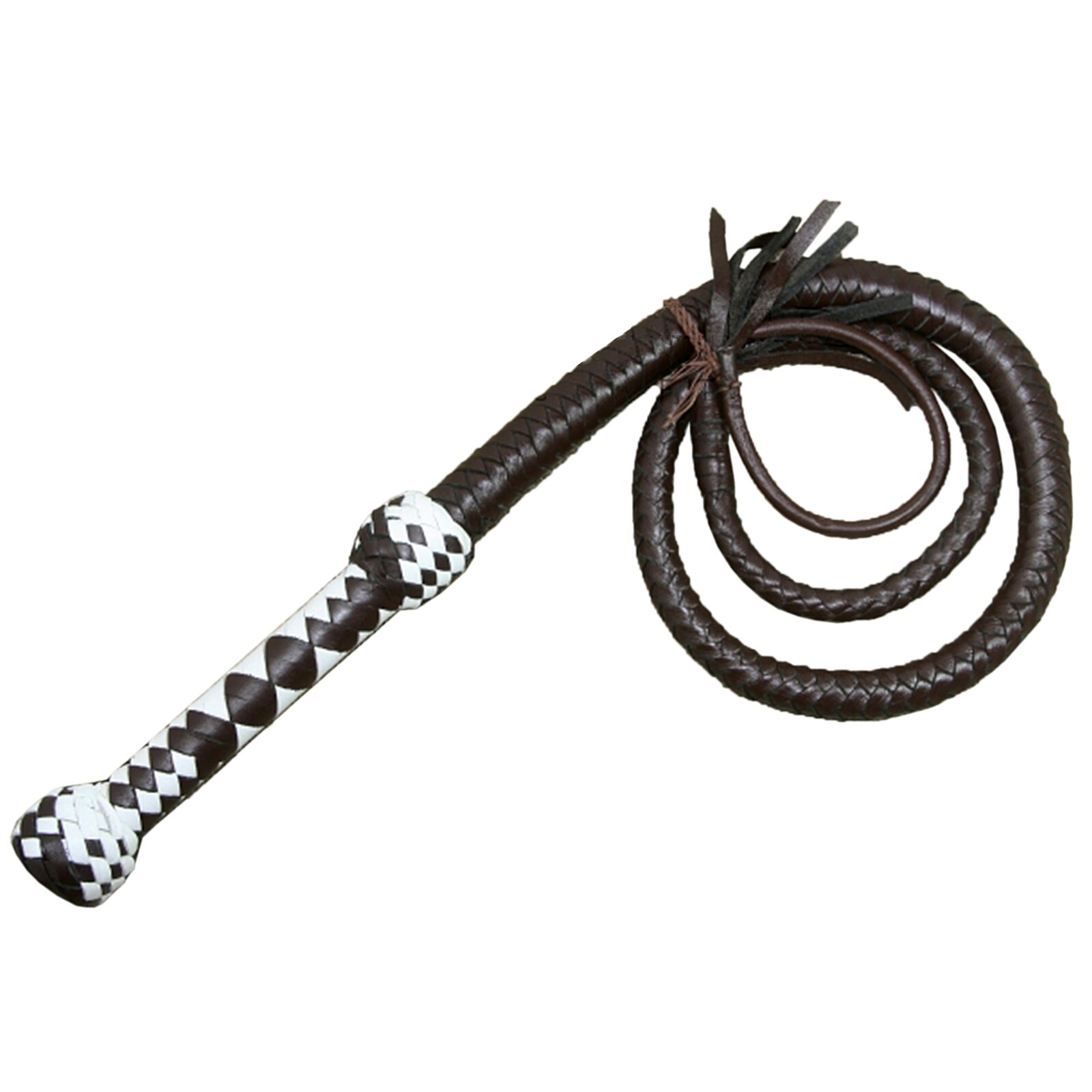 Cowhide Real Leather Bullwhip 04Feet Long 12 Plait Weaving Bull Whip Dark Brown