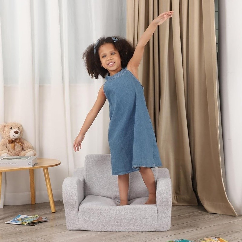 Toddler Flip Sofa Chair Foldable Kids Couch Portable Recliner W/ Storage Pocket