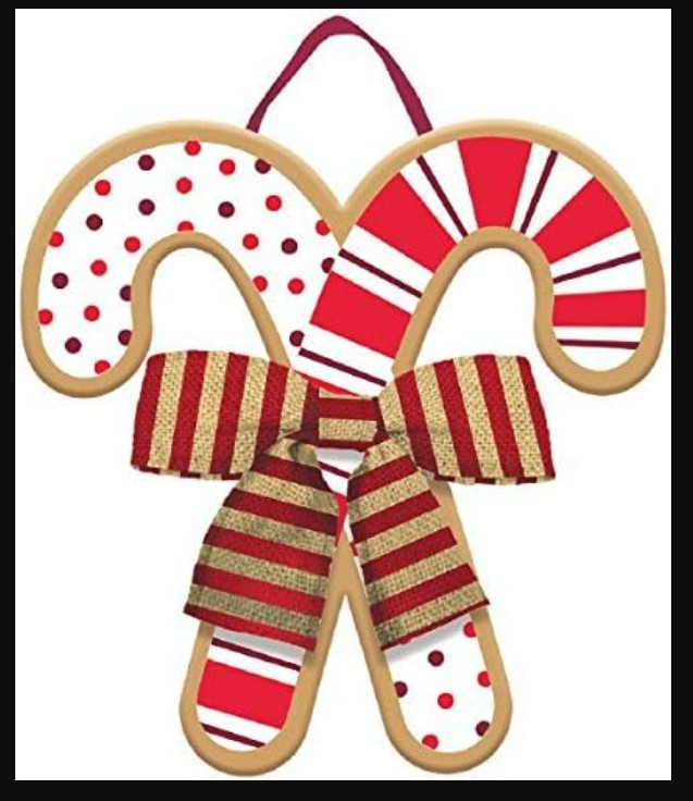 Candy Cane Holiday Sign- Stripes and Polka Dots with Burlap Bow and Red