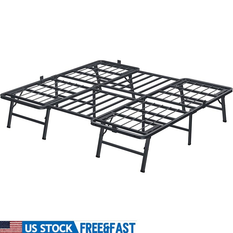 Foldable King Bed Frame Easy Assembly Squeak Resistant Under Bed Storage New