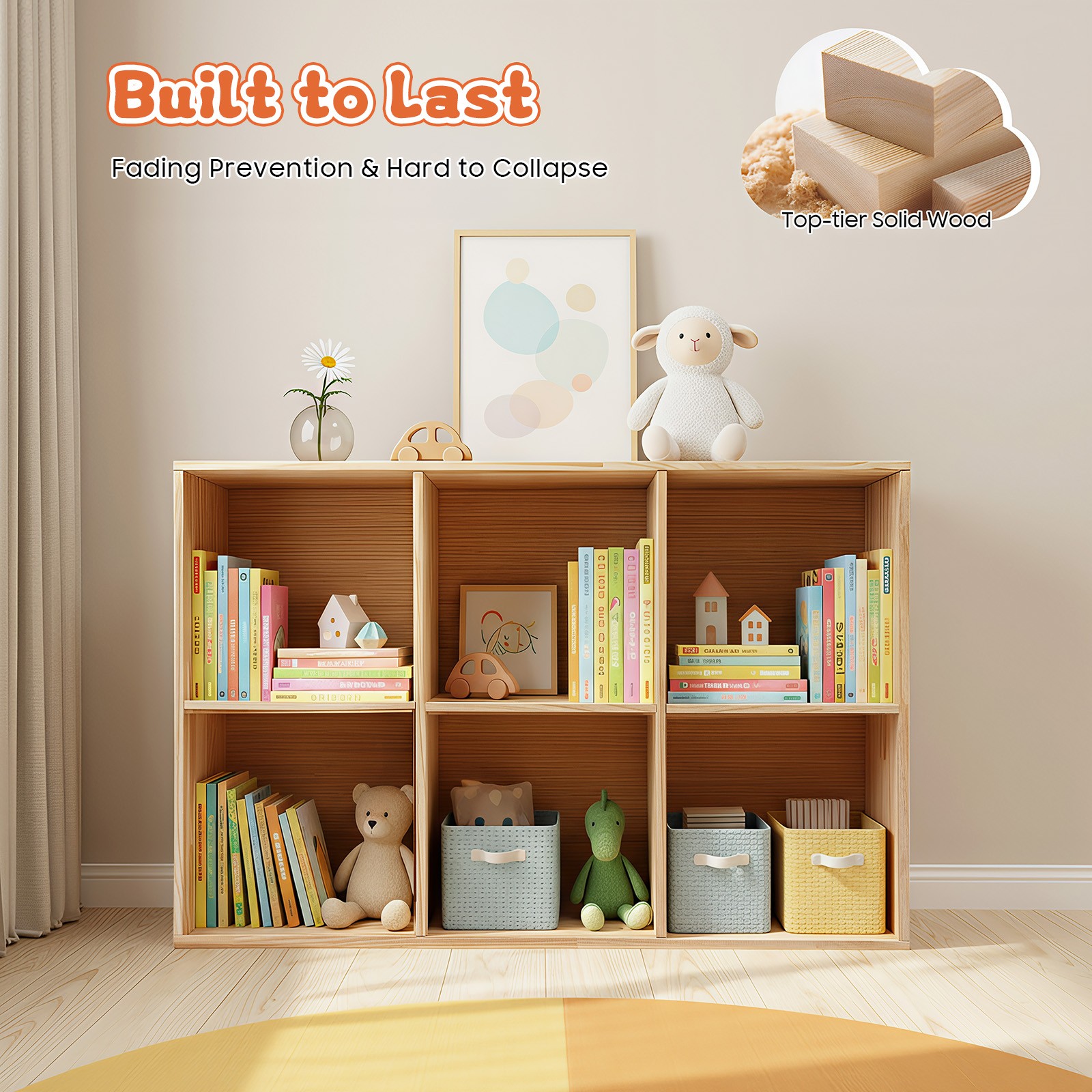 Solid Wood Bookcase with 6 Cubes - Stylish Storage & Elegant Design