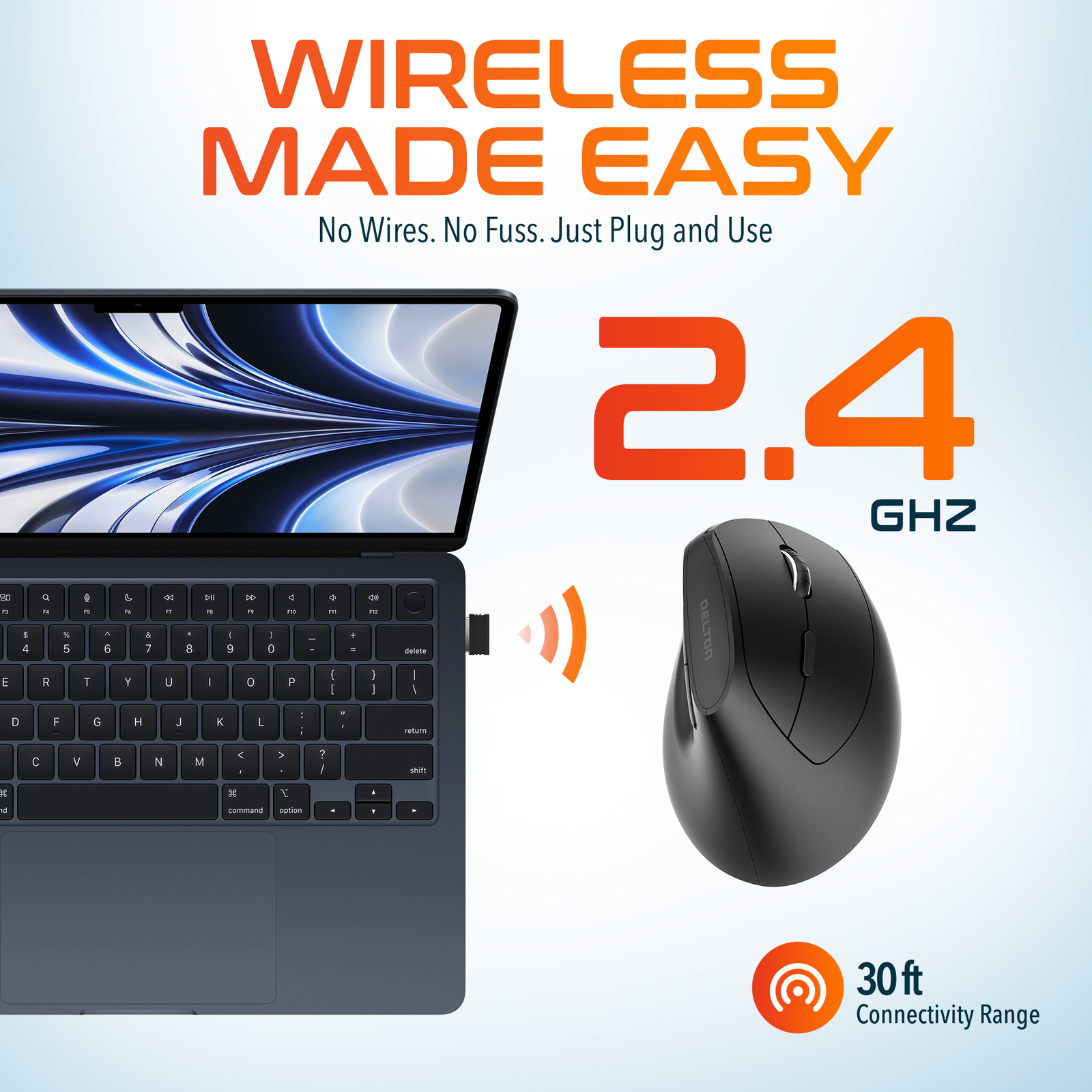 Delton S12P Wireless Ergonomic Computer Mouse - Black