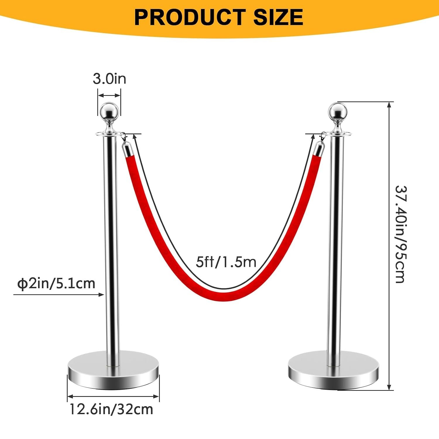4 Silver Stanchion Posts Queue Barrier 2 Velvet Red Ropes Event Crowd Control