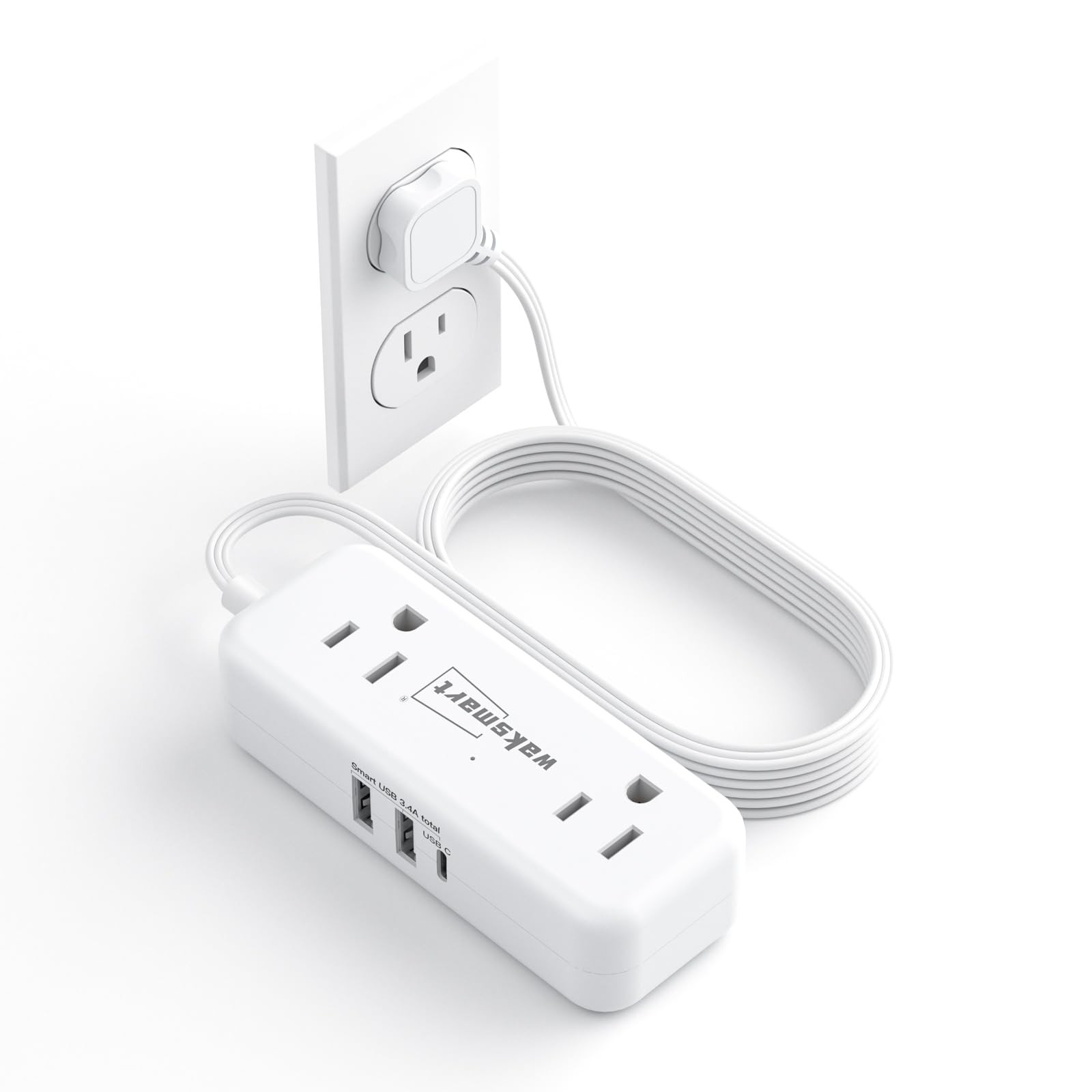 Flat Plug Power Strip - 5 Ft Thin Flat Extension Cord with 4 AC Outlets 3 USB...