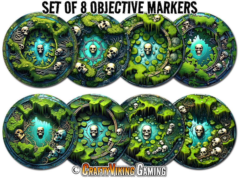 8 x Objective Markers 7.57" SWAMP LAND I - For Age of Sigmar 4th Ed Neoprene